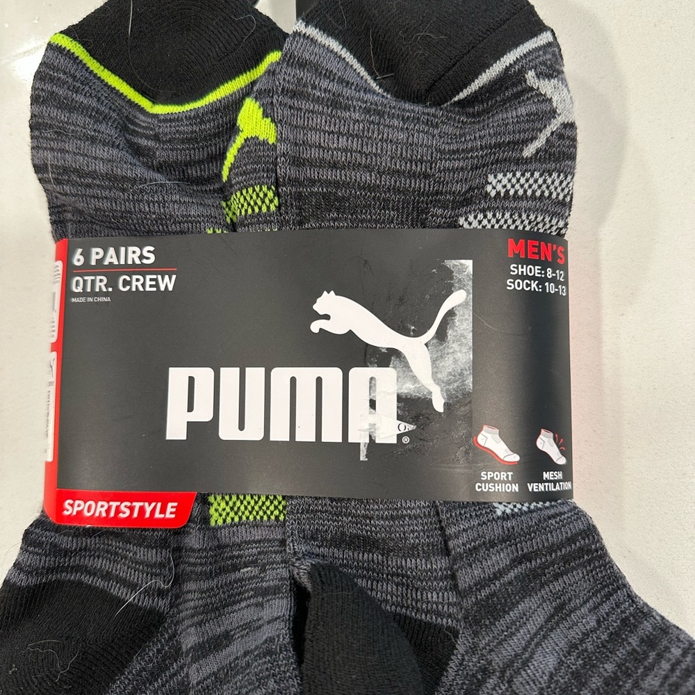 Puma Men's Black and Gray Crew Socks - Picture 2 of 3